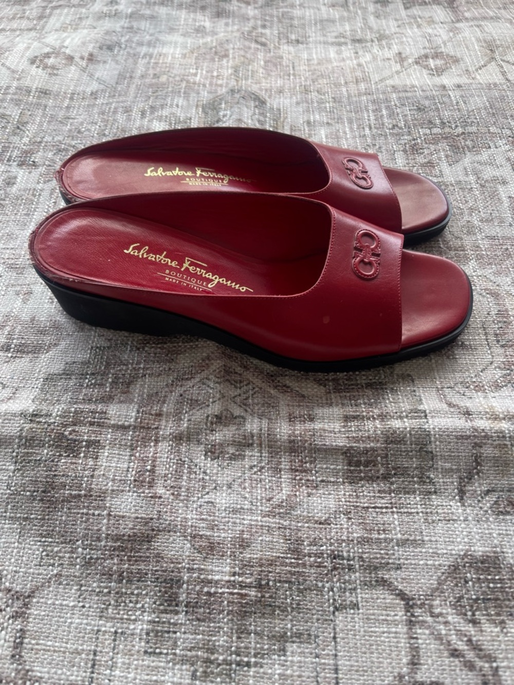 Salvatore Ferragamo Red Leather Slide Mules with Gancini Detail - Picture 11 of 11